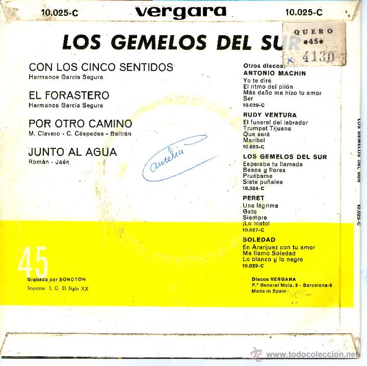 Discos de vinilo: LOS GEMELOS DEL SUR CON LOS CINCO SENTIDOS - Foto 2