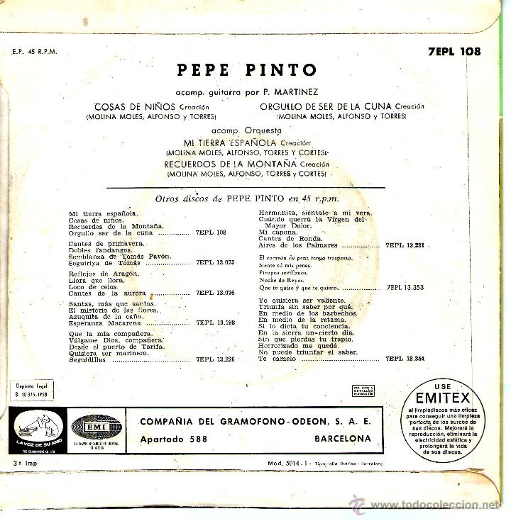 Discos de vinilo: EL CANTE DE PEPE PINTO 1958 - Foto 2