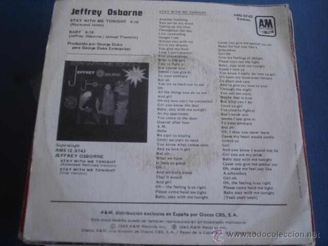 Discos de vinilo: JEFFREY OSBORNE  STAY WITH ME TONIGHT - Foto 2