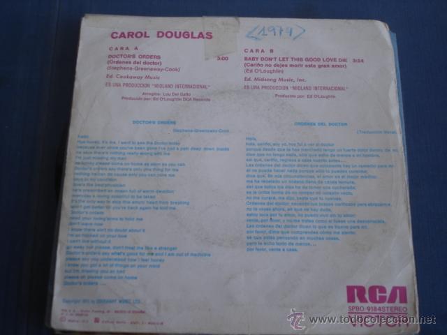 Discos de vinilo: CAROL DOUGLAS  DOCTOR&acute;S ORDERS - Foto 2
