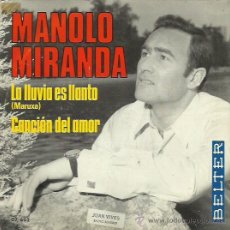 Discos de vinilo: MANOLO MIRANDA SINGLE SELLO BELTER AÑO 1969. Lote 41409696