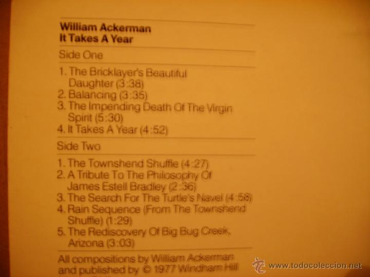 Discos de vinilo: WILLIAM ACKERMAN ---- IT TAKES A YEAR - Foto 2