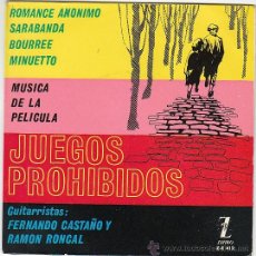 Discos de vinilo: MÚSICA DE LA PELICULA JUEGOS PROHIBIDOS - SINGLE DEL SELLO ZAFIRO DEL AÑO 1.963