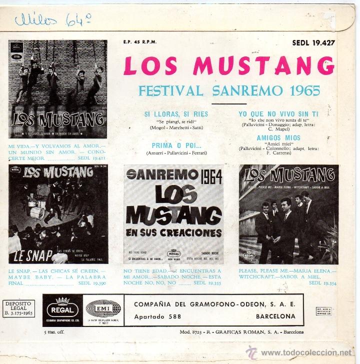 Discos de vinilo: MUSTANG, EP, AMIGOS MIOS + 3, A&Ntilde;O 1965 - Foto 2