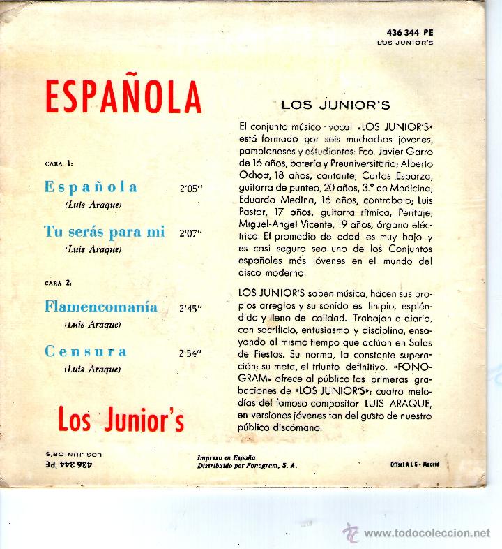 Discos de vinilo: LOS JUNIORS ESPA&Ntilde;OLA - Foto 2