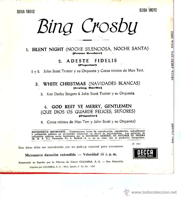 Discos de vinilo: BING CROSBY - SILENT NIGHT - DECCA - Foto 2