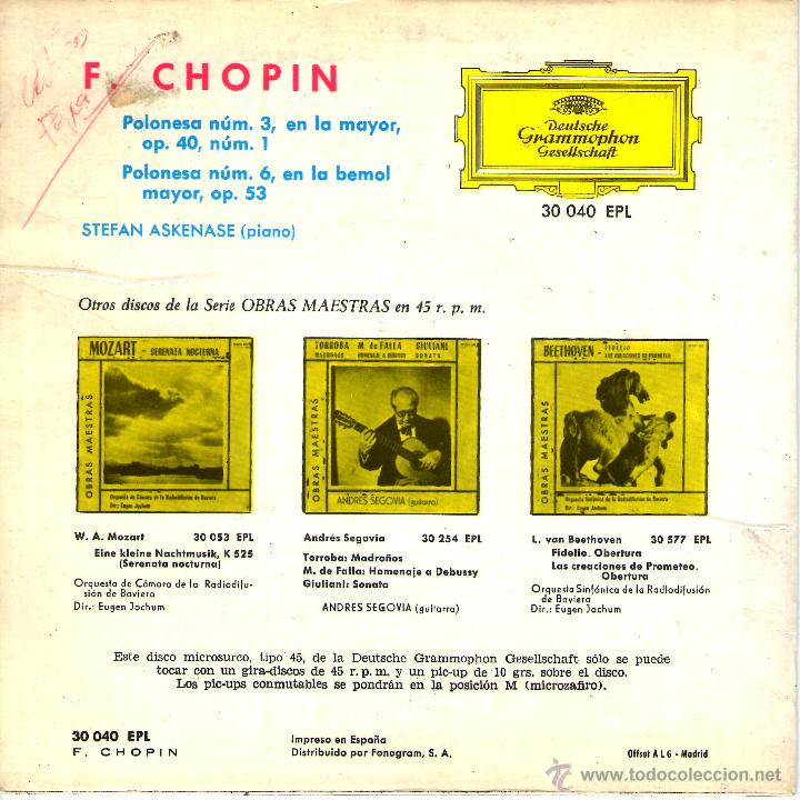 Discos de vinilo: SINGLE , CHOPIN - POLONESAS N 3 Y 6 - Foto 2