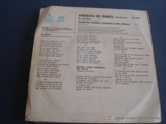 Discos de vinilo: AMIGOS DE GINES EL ADIOS - Foto 2