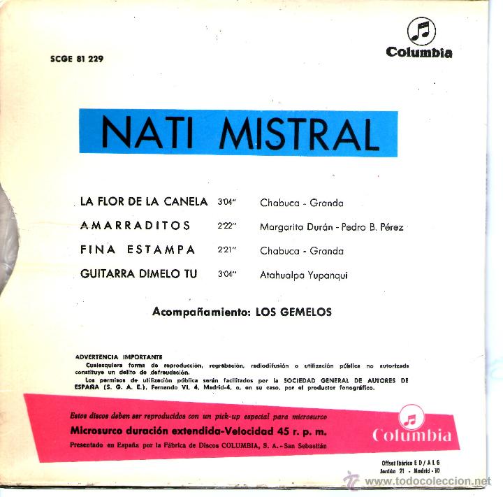Discos de vinilo: NATI MISTRAL LA FLOR DE LA CANELA - Foto 2