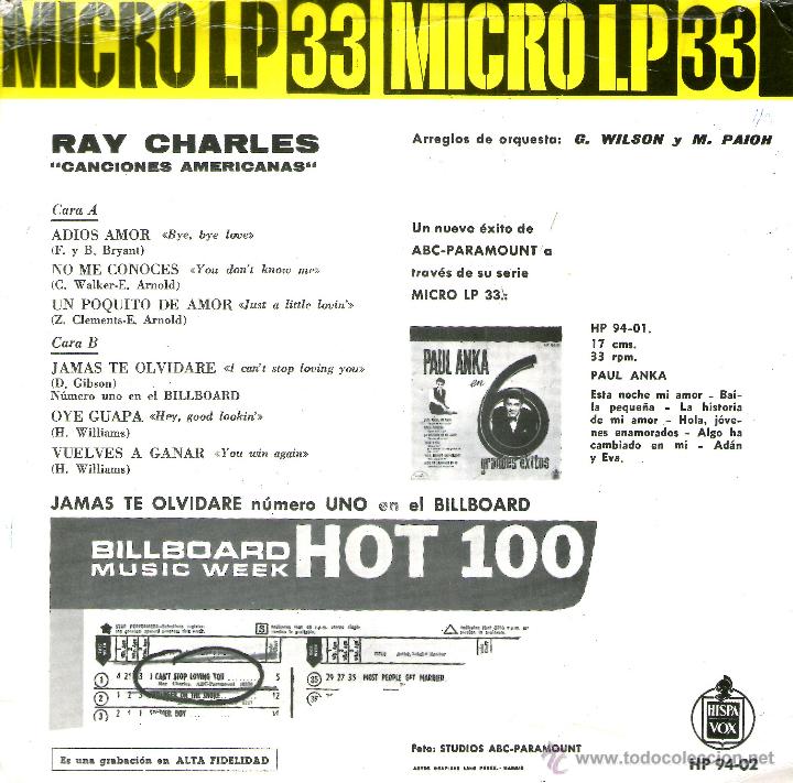 Discos de vinilo: RAY CHARLES  ADIOS AMOR - Foto 2