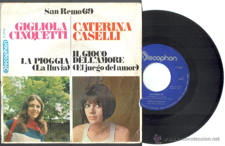 Disques de vinyle: 1. SINGLE DE ** SAN REMO 69 - GIGLIOLA CINQUETTI Y CATERINA CASELLI ** A&Ntilde;O 1969 DISCOPHON