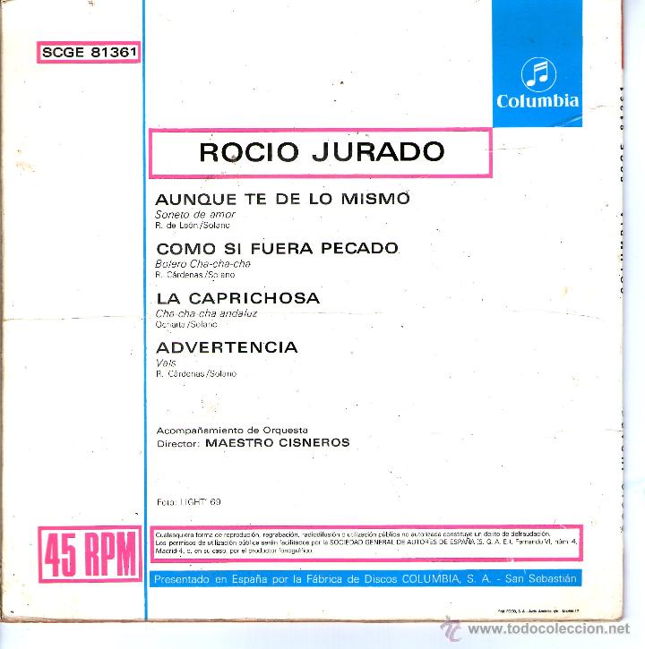 Discos de vinilo: ROCIO JURADO AUNQUE TE DE LO MISMO - Foto 2
