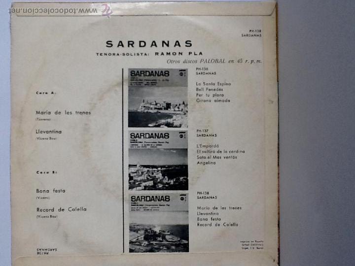 Discos de vinilo: COBLA BARCELONA - Sardanas - EP Palobal 1967 (PH-138) - Foto 2