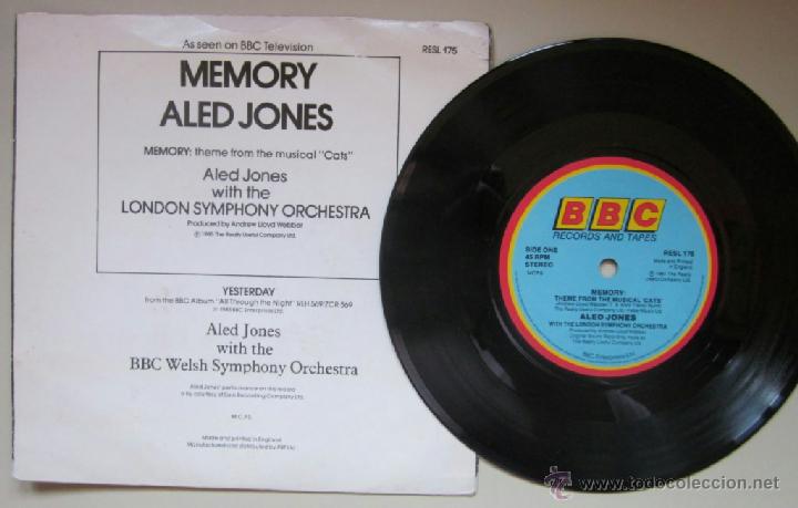 Discos de vinilo: ALED JONES - MEMORY - CATS (LLOYD WEBBER) / YESTERDAY (Beatles) - BBC - Foto 2
