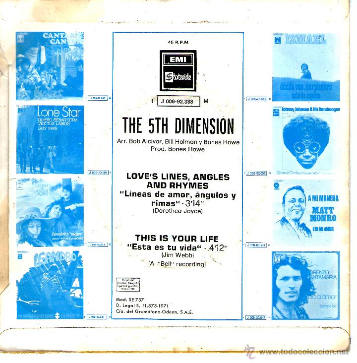Discos de vinilo: THE 5TH DIMENSION LOVES LINES, ANGLES AND RHYMES - Foto 2