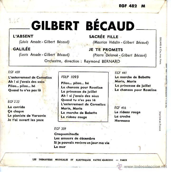 Discos de vinilo: gilbert becaud, l,absent, edicion francesa - Foto 2
