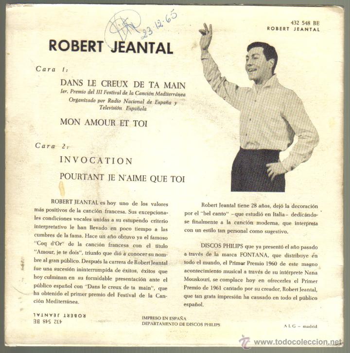 Discos de vinilo: ROBERT JEANTAL. DANS LE CREUX DE TA MATIN + 3. EDICION ESPAÑOLA. PHILIPS 1961 - Foto 2 - 42369434