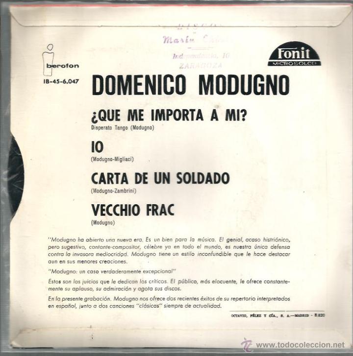 Discos de vinilo: EP DOMENICO MODUGNO : QUE ME IMPORTA A MI + 3 - Foto 2