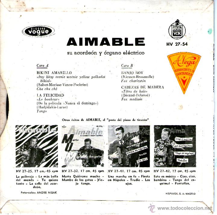 Discos de vinilo: AIMABLE SU ACORDEON Y ORGANO ELECTRICO - Foto 2