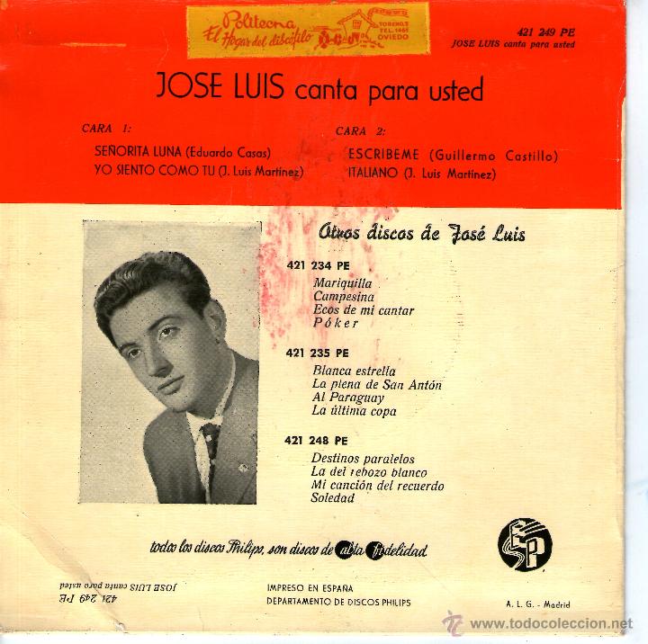 Discos de vinilo: JOSE LUIS CANTA PARA USTED - Foto 2