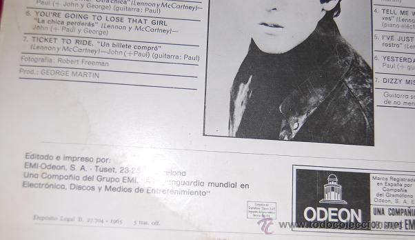 Discos de vinilo: DISCO VINILO LP THE BEATLES HELP 1.965 - Foto 3