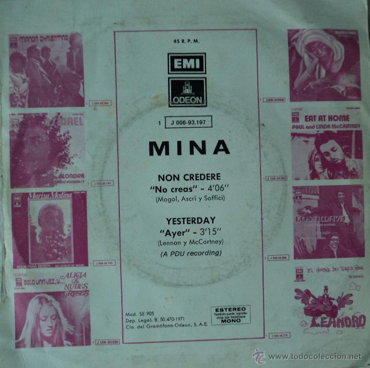 Discos de vinilo: Mina - Non credere - Edici&oacute;n de 1971 de Espa&ntilde;a - Foto 2