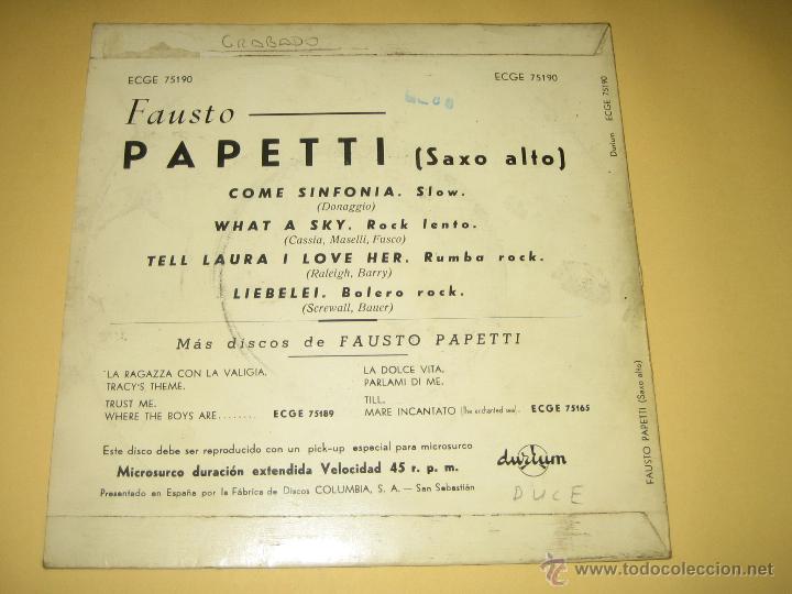 Discos de vinilo: FAUSTO PAPETTI - ED. ESPA&Ntilde;OLA 1961 - Foto 2