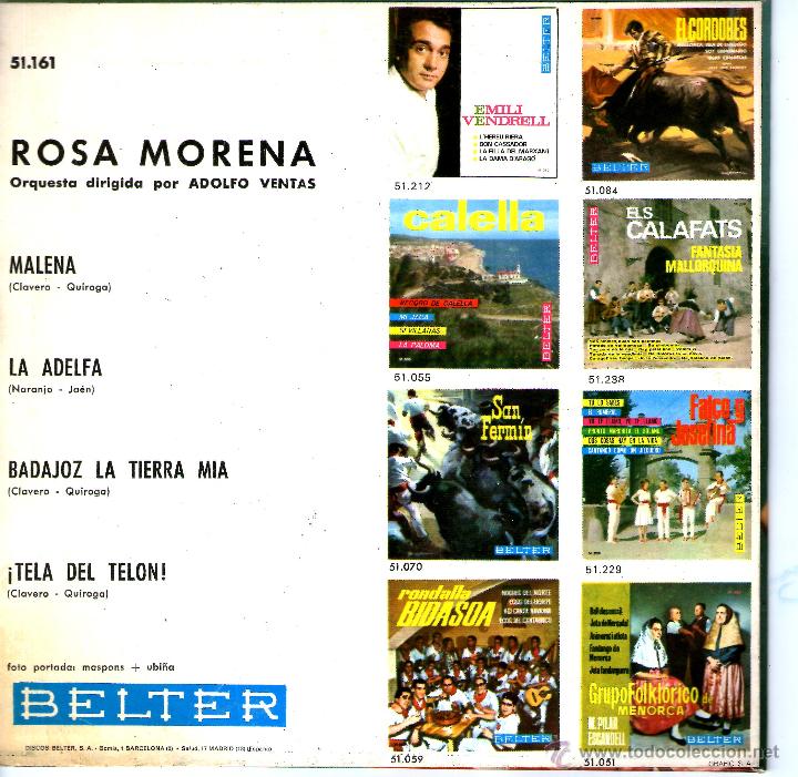 Discos de vinilo: ROSA MORENA  - MALENA -LA ADELFA- - Foto 2