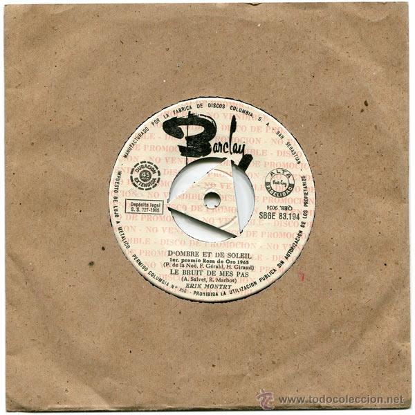 Vinyl-Schallplatten: ERIK MONTRY - D'OMBRE ET DE SOLEIL - EP PROMO SPAIN 1965 - BARCLAY