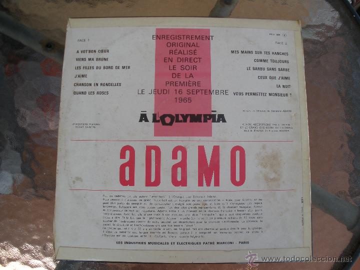 Discos de vinilo: ADAMO A LOLYMPIA  LA VOZ DE SU AMO - Foto 2