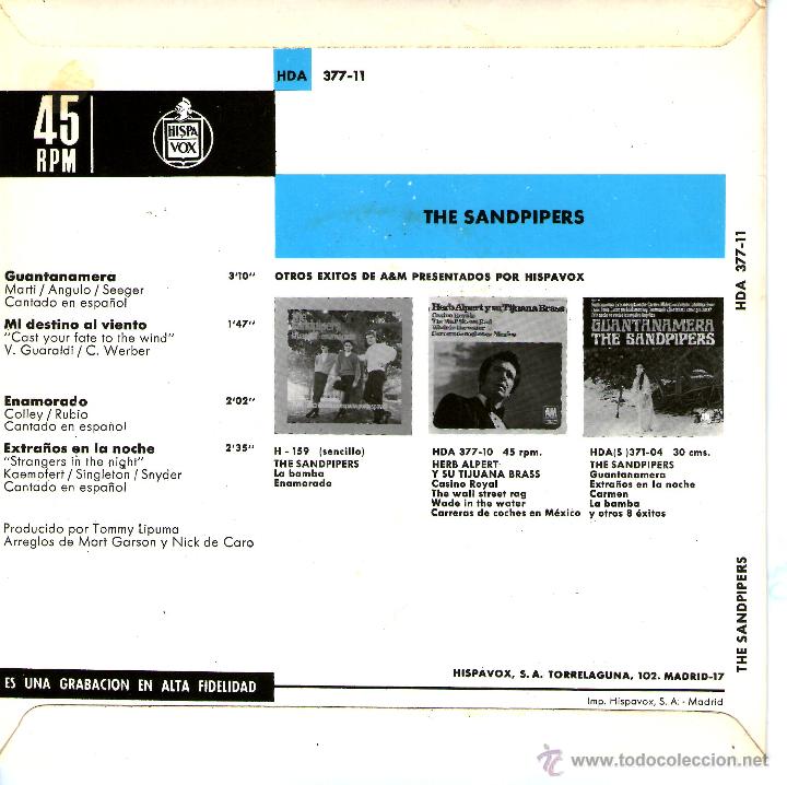 Discos de vinilo: THE SANDPIPERS-GUANTANAMERA - Foto 2
