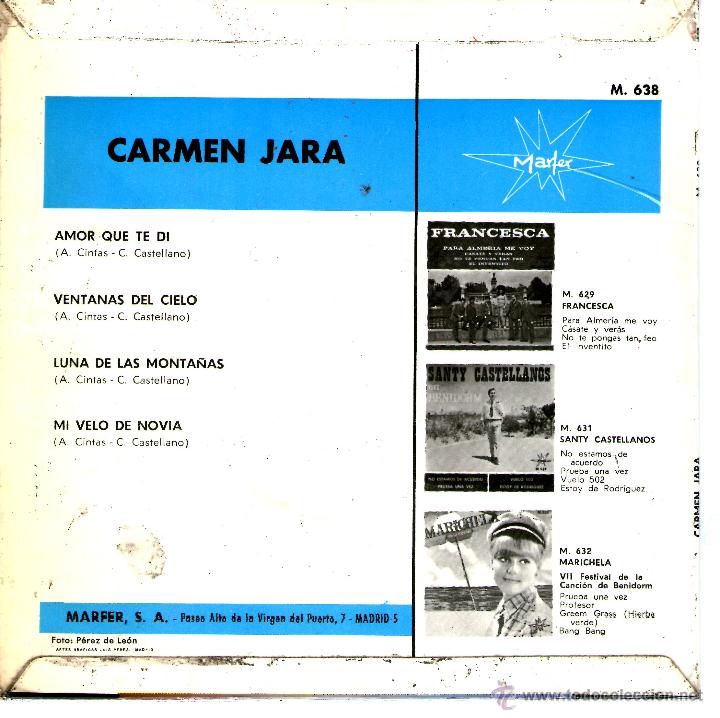 Discos de vinilo: CARMEN JARA - AMOR QUE TE DI - Foto 2
