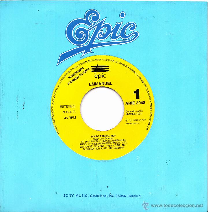 Disques de vinyle: EMMANUEL-JARRO PICHAO SINGLE VINILO 1991 PROMOCIONAL SPAIN