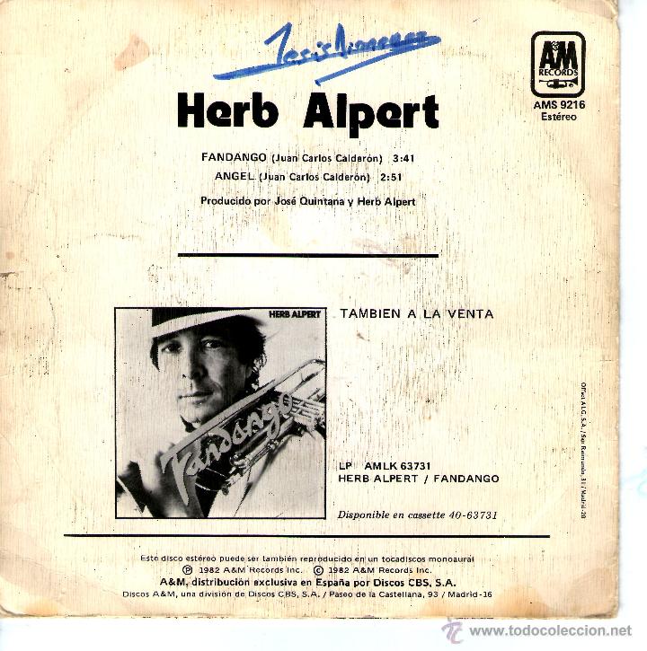 Discos de vinilo: HERB ALPERT  FANDANGO - ANGEL - Foto 2