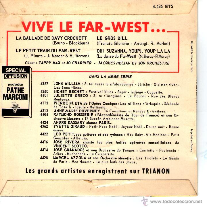 Discos de vinilo: VIVE LE FAR WEST LA BALLADE DE DAVY CROCKETT - Foto 2