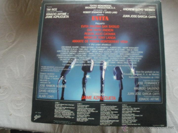 Discos de vinilo: EVITA ANDREW LLOYD WEBBER DOBLE LP CON LIBRETO VERSION EN ESPA&Ntilde;OL - Foto 2