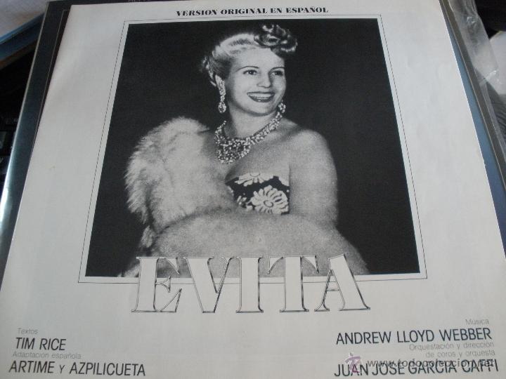 Discos de vinilo: EVITA ANDREW LLOYD WEBBER DOBLE LP CON LIBRETO VERSION EN ESPA&Ntilde;OL - Foto 5