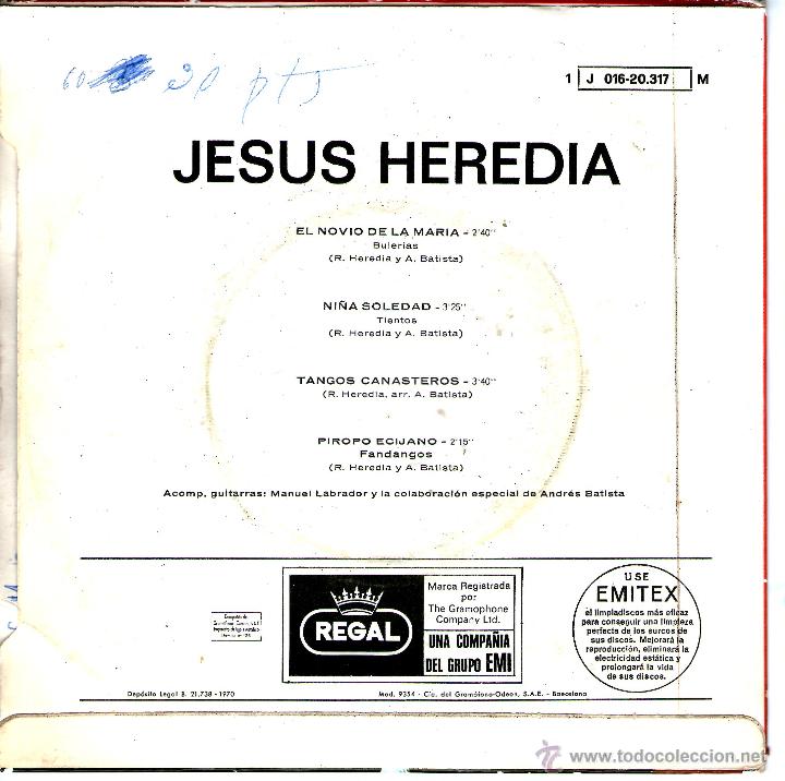 Discos de vinilo: JESUS HEREDIA EL NOVIO DE LA MARIA - Foto 2