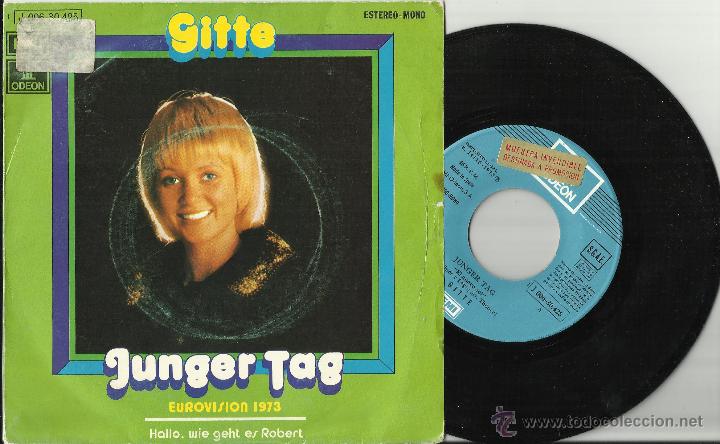 Discos de vinilo: gitte single promocional junger tag eurovision 1973 - Foto 1