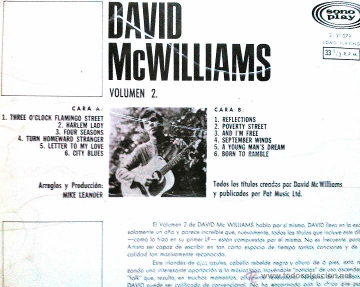 Discos de vinilo: DAVID MCWILLIAMS VOL 2 - LP ORIGINAL ESPA&Ntilde;A A&Ntilde;O 1968 - Foto 2