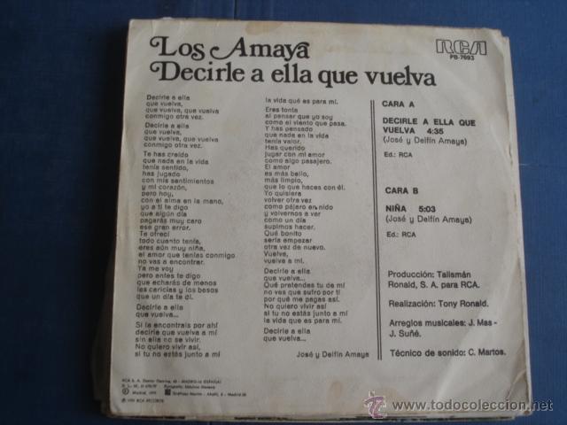 Discos de vinilo: LOS AMAYA DECIRLE A ELLA QUE VUELVA - Foto 2