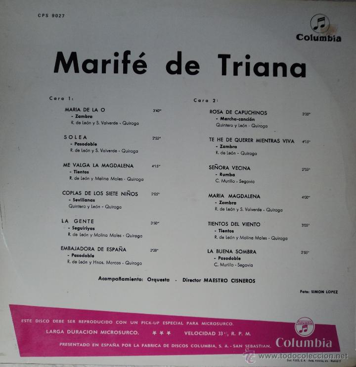 Discos de vinilo: Marife de Triana Edicion de 1967 de Espa&ntilde;a - Foto 2