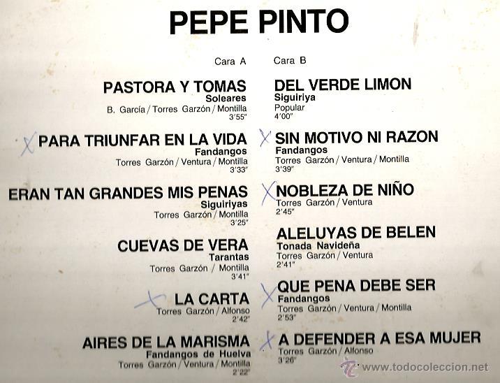 Discos de vinilo: LP PEPE PINTO : MAESTROS DEL CANTE - Foto 2