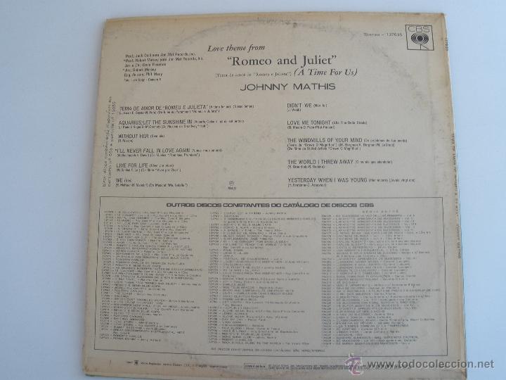Discos de vinilo: JOHNNY MATHIS. TEMA DE AMOR DE ROMEO Y JULIETA - Foto 2