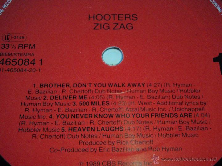 Discos de vinilo: Hooters &ndash; Zig Zag, Netherlands 1989 CBS - Foto 3