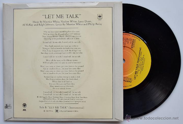 Discos de vinilo: EARTH WIND & FIRE-LET ME TALK-SINGLE-1980-CBS-UK - Foto 2