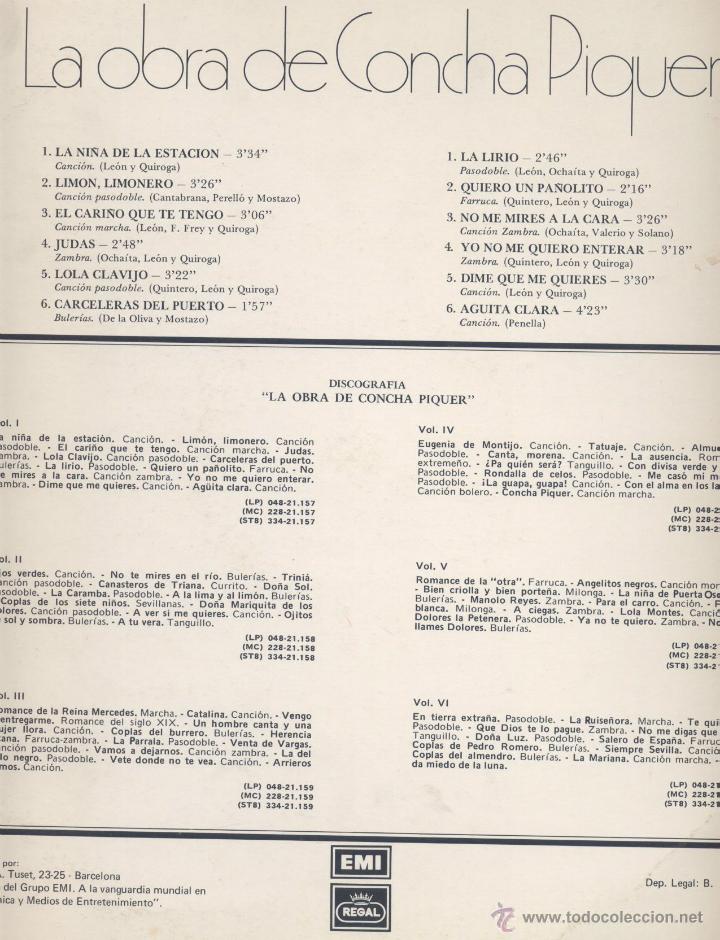 Discos de vinilo: LA OBRA DE CONCHA PIQUER-LA NI&Ntilde;A DE LA ESTACION - Foto 2