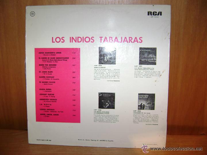 Discos de vinilo: LOS INDIOS TABAJARAS-ADIOS MARIQUITA LINDA - Foto 2