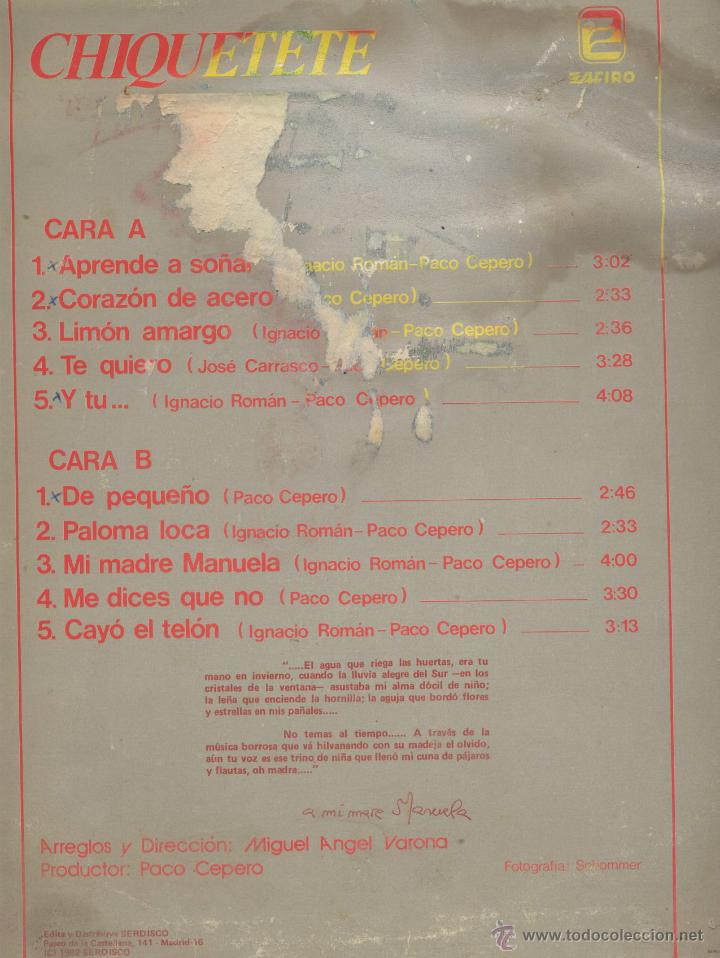 Discos de vinilo: CHIQUETETE- APRENDE A SO&Ntilde;AR - Foto 2