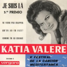 Dischi in vinile: KATIA VALERE - FESTIVAL MEDITERRANEA, EP, JE SUIS LÀ + 3, AÑO 1963, VERGARA 35.0.068 C